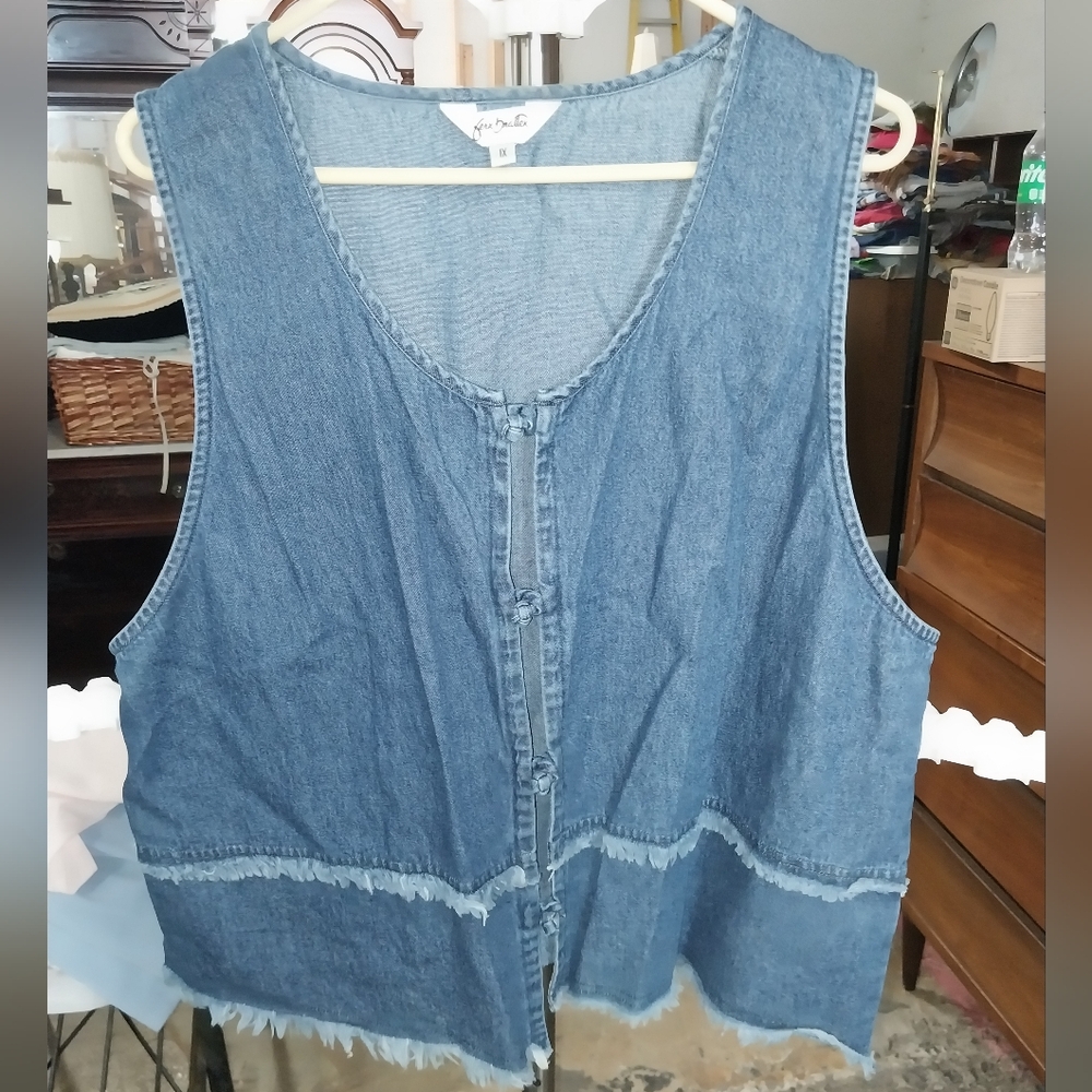 Fern Bratten Denim Vest With Fringe Accents